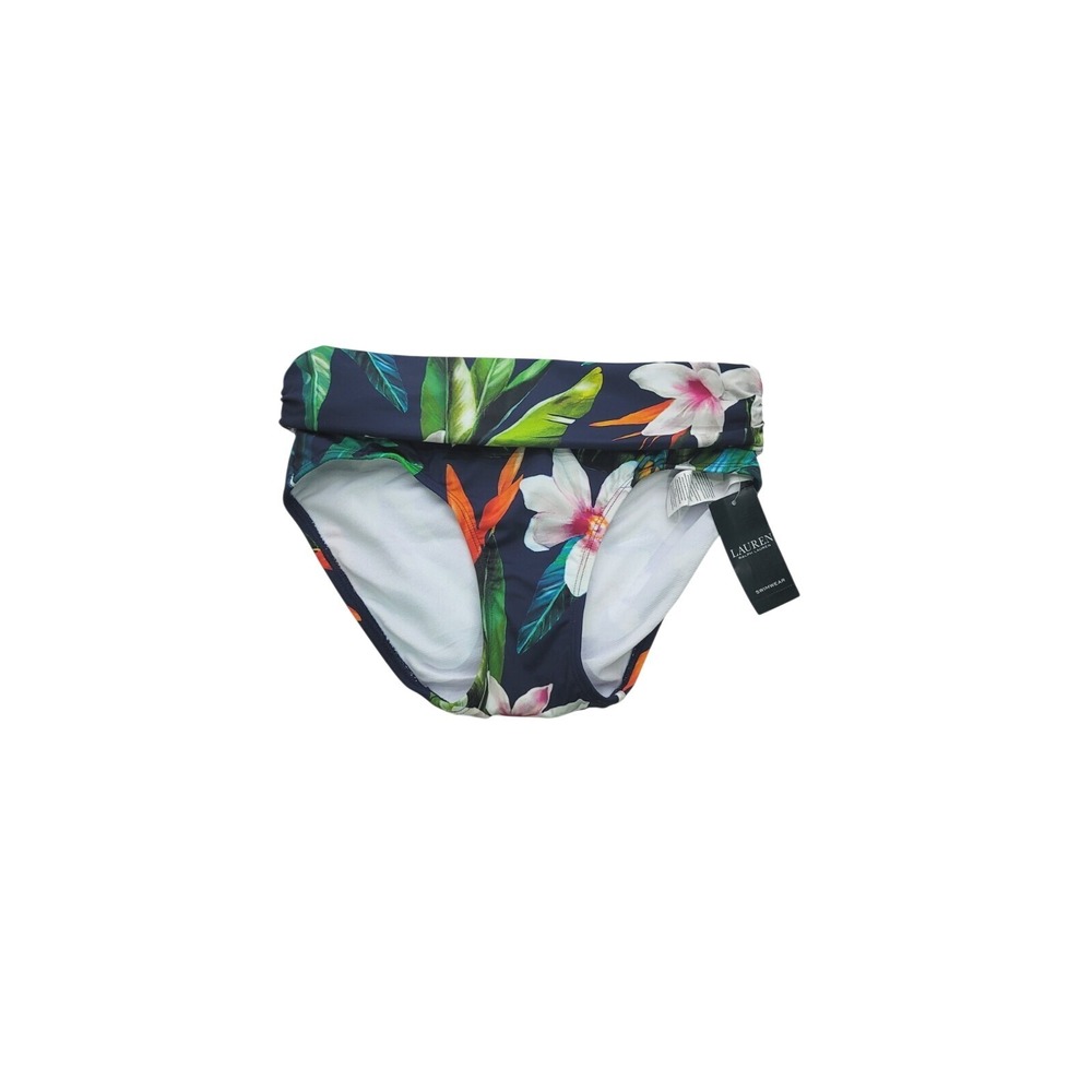 Lauren Ralph Lauren Tropical Floral Fold Over Hipster Bottom Navy Size 0 NEW
